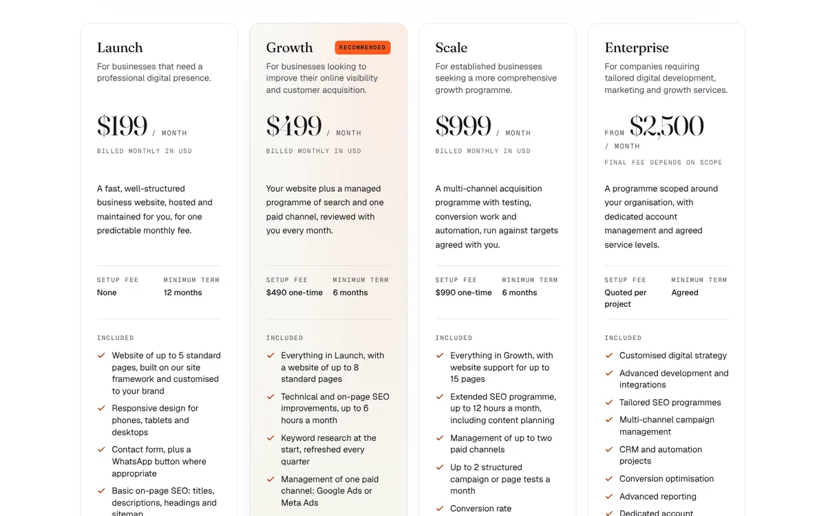 Screenshot of the Byvantric pricing page with all four plans